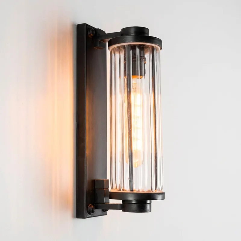 wandlamp - Porter - industrieel - messing - glas - outdoor - E27 von KS Verlichting in Schwarz – Produktfoto