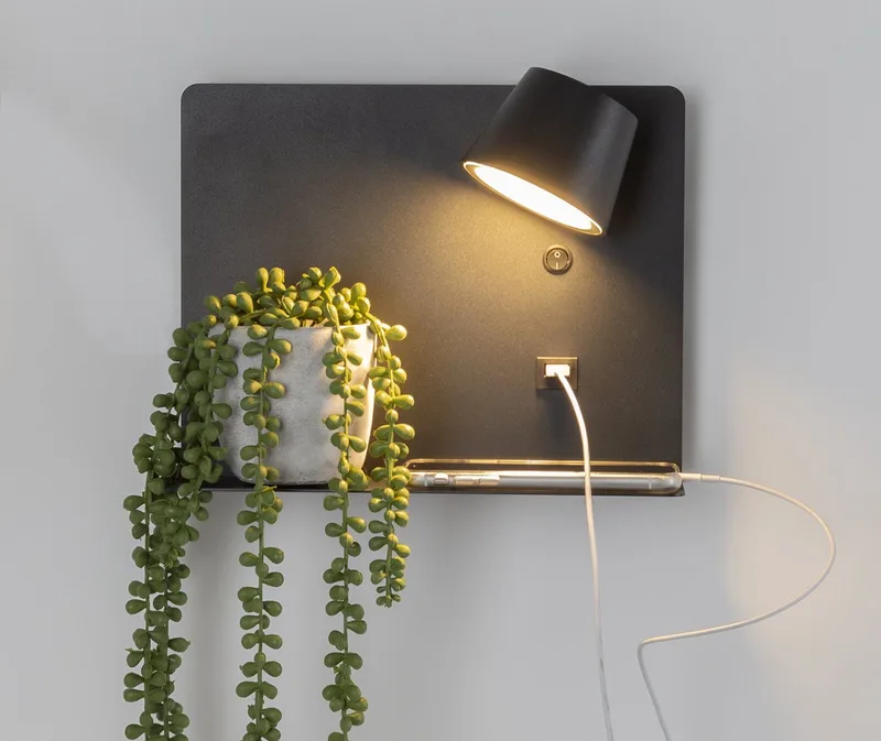 wandlamp - Solution - leeslamp - USB - bedlamp - met schakelaar - 2700K - aluminium von KS Verlichting in Schwarz – Produktfoto