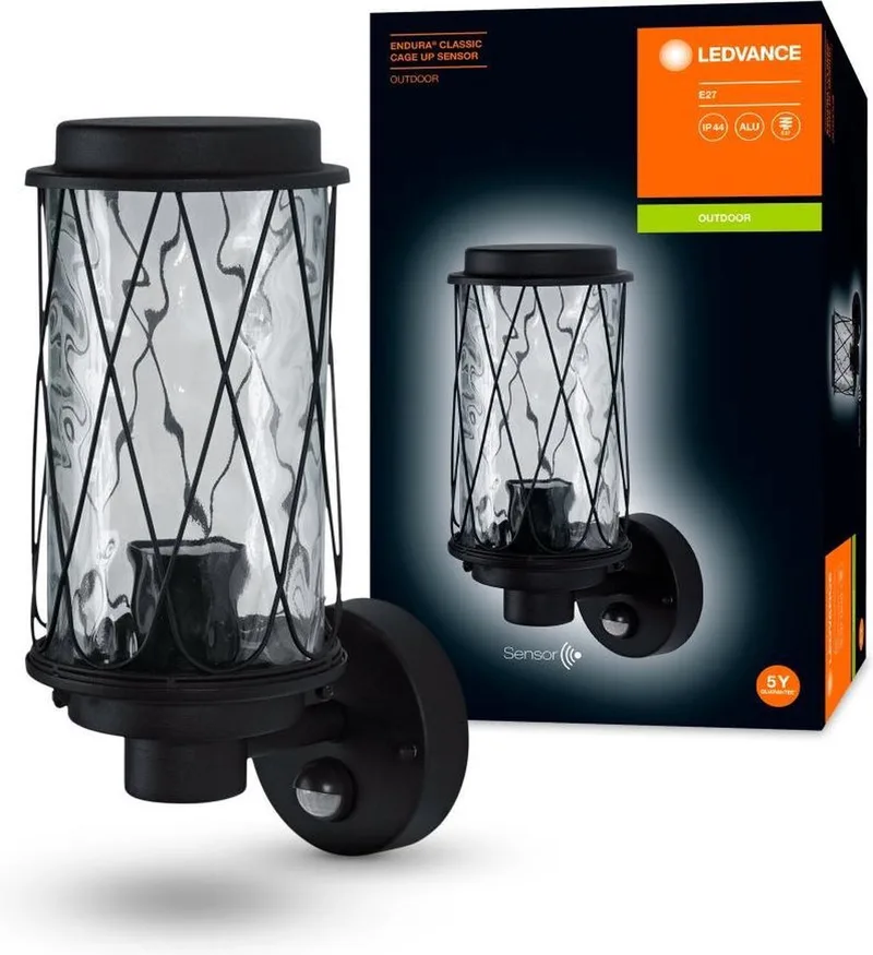 Buitenarmatuur LED: voor muur, E27, ENDURA® CLASSIC CAGE / 220…240 V, materiaal behuizing: aluminium, IP44, 1-bundel fra LEDVANCE i Sort – produktbillede