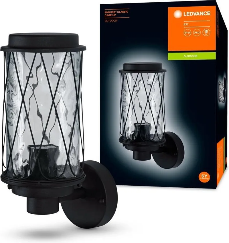 Buitenarmatuur LED: voor muur, E27, ENDURA® CLASSIC CAGE / 220…240 V, materiaal behuizing: aluminium, IP44, 1-bundel de LEDVANCE en Noir – photo produit