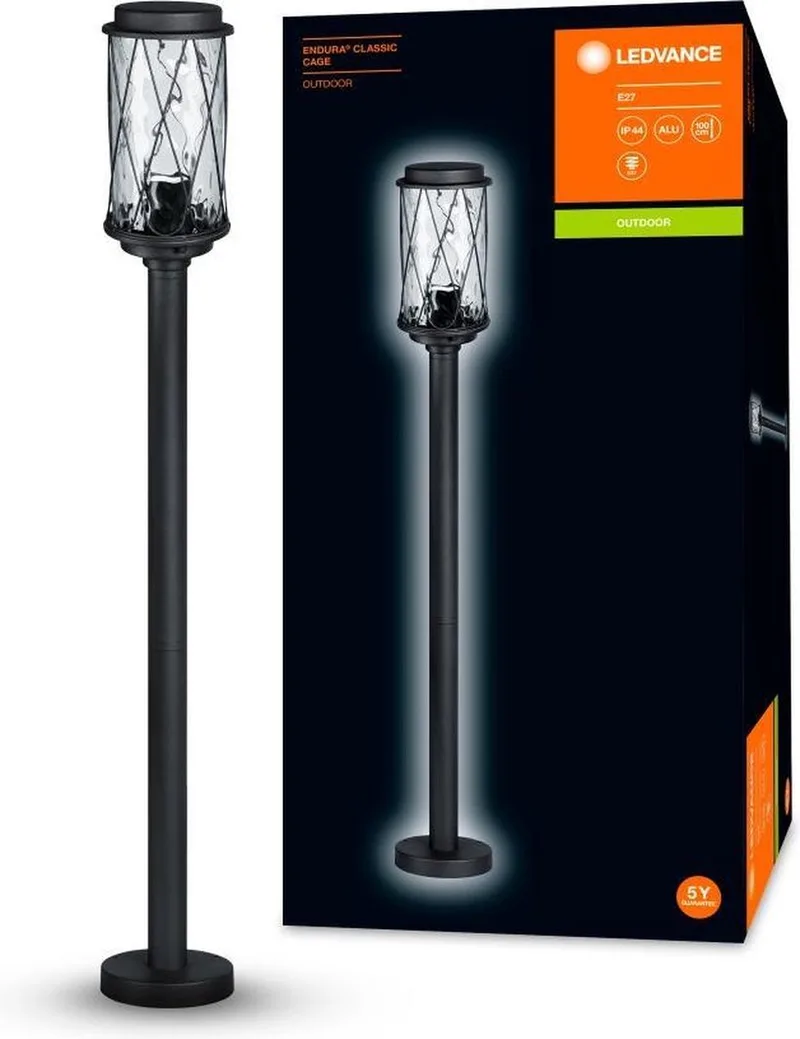 Buitenarmatuur LED: voor verdieping, E27, ENDURA® CLASSIC CAGE / 220…240 V, materiaal behuizing: aluminium, IP44, 1-bundel de LEDVANCE en Noir – photo produit