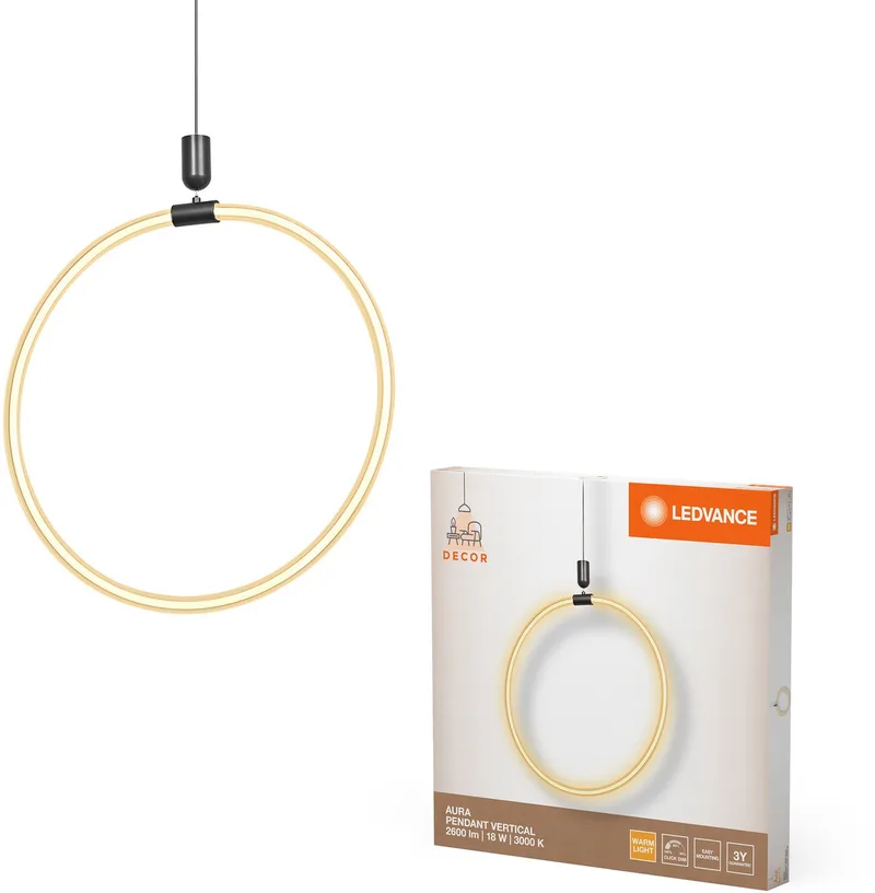 Decor Aura Vert hanglamp van gebogen polycarbonaat met LED en filamentontwerp, 18 W, 2000 lm, 3000 K, 830 warm wit, click dimbaar, donkergrijs, kunststof (PC), 498 mm, IP20 fra LEDVANCE i Grå – produktbillede