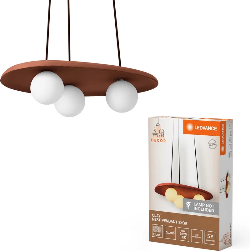 Decor Clay Nest Hanglamp van klei, met nestvormige lampenkappen in 3-lichts, G9-fitting, voor moderne binnenverlichting, zonder lichtbron de LEDVANCE en Marron – photo produit