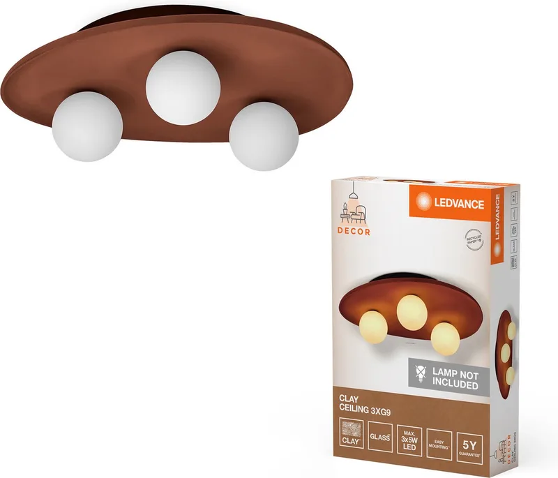 Decor Clay Nest Plafondlamp van klei, met nestvormige lampenkappen in 3-lichts, G9-fitting, voor moderne binnenverlichting, zonder lichtbron van LEDVANCE in Bruin – productfoto