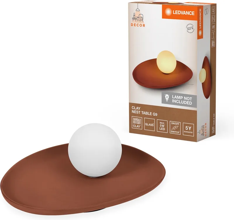 Decor Clay Nest Tafellamp van klei, 1-lichts, nestvormige lampenkap in G9-fitting voor moderne binnenverlichting, zonder lichtbron van LEDVANCE in Bruin – productfoto