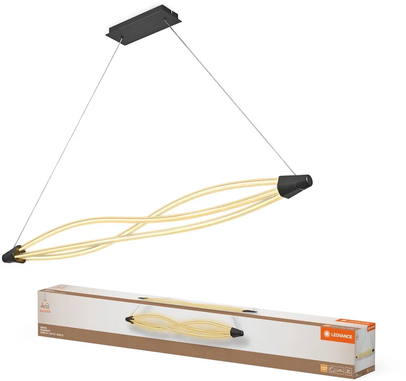 Decor Swirl hanglamp van gebogen polycarbonaat met LED en filamentontwerp, 22 W, 2400 lm, 3000 K, 830 warm wit, click dimbaar, donkergrijs, kunststof (PC), IP20 de LEDVANCE en Gris – photo produit