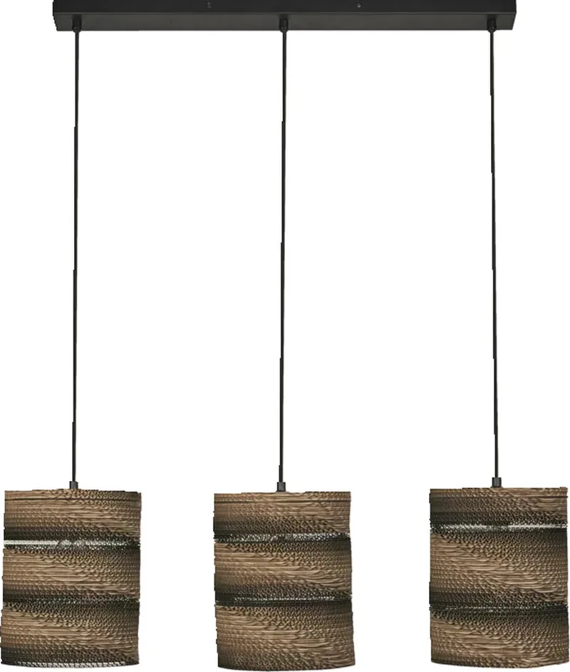 hanglamp 3-lamps Decor Karton Cilinder van golfkarton, E27, 830 mm lengte, lampenkap van gerecycled materiaal, duurzaam dankzij vervangbare lichtbron, eenvoudig te installeren von LEDVANCE in Braun – Produktfoto