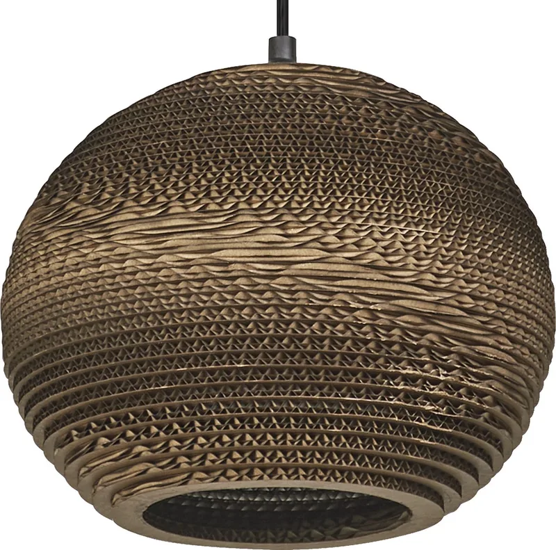hanglamp Decor Cardboard Ball van golfkarton, lichtgewicht, E27, 260 mm diameter, lampenkap van gerecycled materiaal, duurzaam dankzij vervangbare lichtbron, eenvoudig te installeren de LEDVANCE en Marron – photo produit