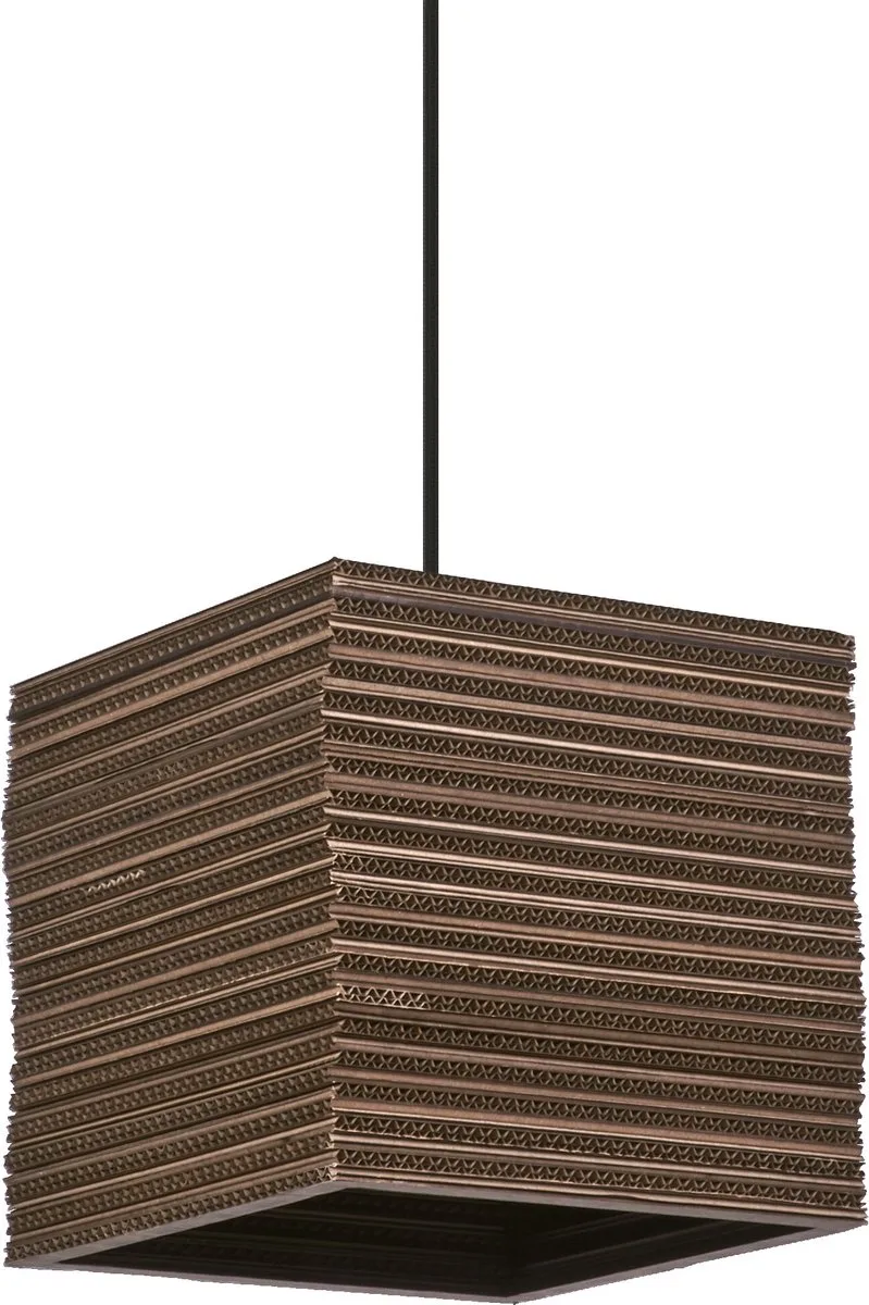 hanglamp Decor Karton Vierkant van golfkarton, licht, E27, 250 mm diameter , lampenkap van gerecycled materiaal, duurzaam dankzij vervangbare lichtbron, eenvoudig te installeren de LEDVANCE en Marron – photo produit