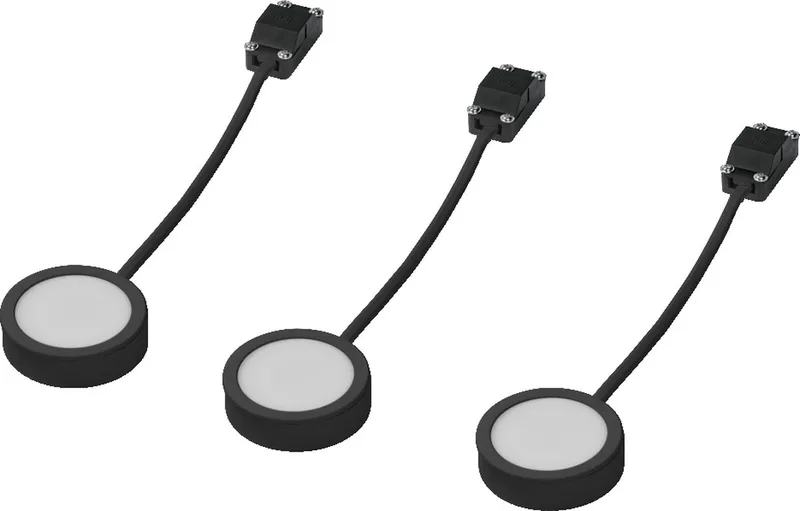kompakte Spotleuchten als Schrankunterbaubeleuchtung, schwarz, 3-teilig mit je 65mm Durchmesser, modernes und schlankes Design, 3x3W, 3000K (warmweiß) från LEDVANCE i Svart – produktbild
