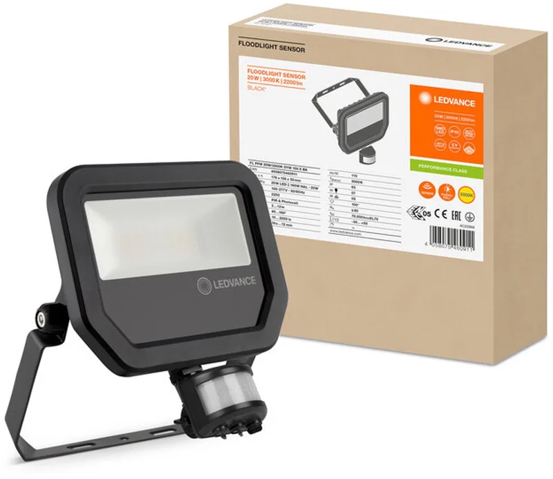 LED Breedstraler Sensor GEN 4 17W 2400lm 100D - 840 Koel Wit | IP65 - Bewegings- en lichtsensor - Symmetrisch - Vervangt 50W van LEDVANCE in Zwart – productfoto