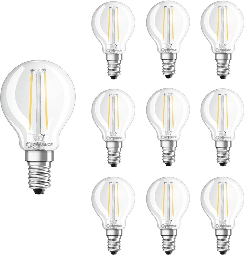 LED Filament Kogellamp E14 - 2.5W 250lm 2700K 230V - Ø45mm - Geschikt voor tafellampen, kastverlichting, woonkamer - 10 stuks från LEDVANCE – produktbild