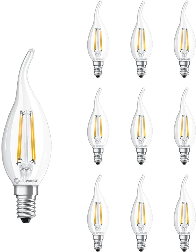 LED Filament Tip-kaarslamp E14 - 4W 470lm 2700K 230V - Ø35mm - Geschikt voor kroonluchters, wandlampen, sfeerverlichting - 10 stuks von LEDVANCE – Produktfoto