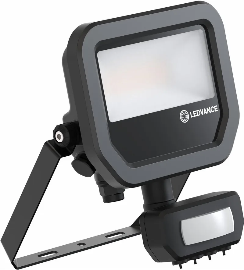 LED Floodlight Aluminium Zwart 8W 1100lm 100D - 830 Warm | IP65 - Bewegings- En Lichtsensor - Symmetrisch by LEDVANCE in White – product photo