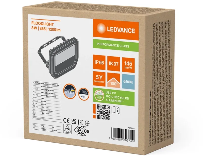 LED schijnwerper 8W 1.200lm daglicht 6500K IP65 (4099854305740) fra LEDVANCE i Hvid – produktbillede