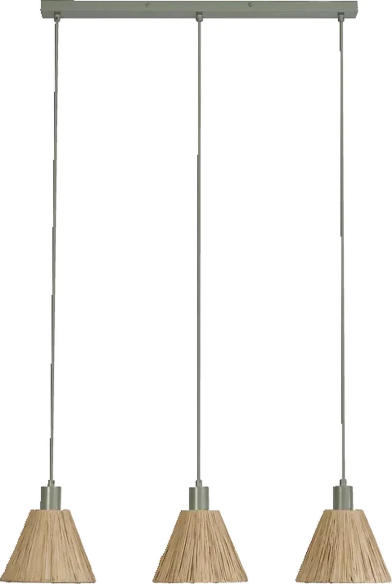 LEDVANCE 3-lamps hanglamp Decor Raffia Linear groen van raffia en metaal, E27, 845 mm lengte, lampenkap van gerecycled materiaal, duurzaam dankzij vervangbare lichtbron, eenvoudig te installeren von LEDVANCE in Braun, Grün – Produktfoto