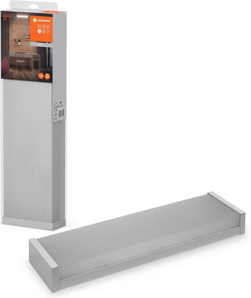OFFICE LINE kantoorplafondlamp met prismatische diffuser in wit, 0,6 m lang, 20 W / 2300 lm, koel wit (4000 K), functioneel ontwerp voor kantoortoepassingen, CRI 80, IP20, dimbaar. by LEDVANCE in White – product photo