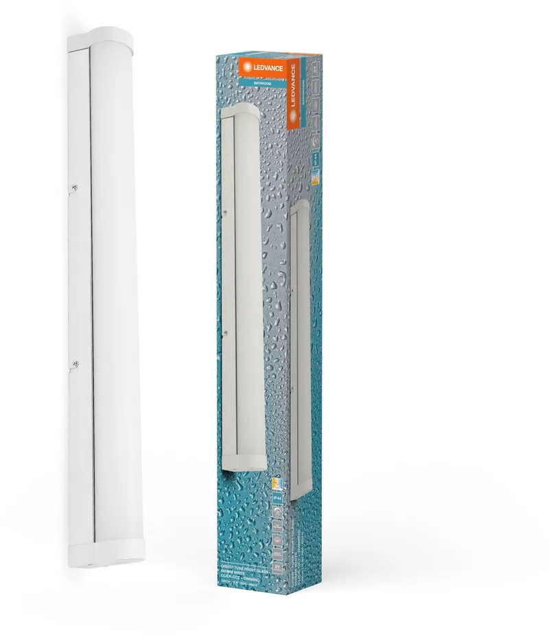 ORBIS Buisspiegel-/wandlamp met LED, mat glas/wit, 12W, 1200lm, dimbaar, 3000/4000K verstelbaar via wandschakelaar, 60cm diameter, IP44 bescherming tegen vreemde voorwerpen/spatwater de LEDVANCE en Blanc – photo produit