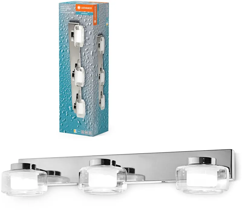 ORBIS Flame wand- en plafondlamp met LED, 16,5W, 1050lm, 3000/4000K, kleurtemperatuur instelbaar via wandschakelaar (koud wit/warm wit), IP44 bescherming tegen vreemde voorwerpen en spatwater by LEDVANCE in Chrome – product photo