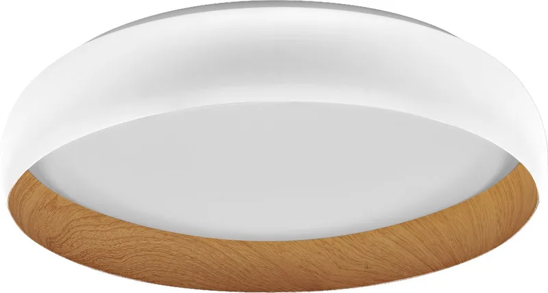ORBIS Livia LED plafondlamp met metalen ring, wit/hout decor, 36W, 2000lm, 3000K, 520mm, 830 vriendelijk warm wit, dimbaar in 3 niveaus door te klikken, IP20, inclusief schroeven/pluggen de LEDVANCE en Blanc, Houtdecor – photo produit