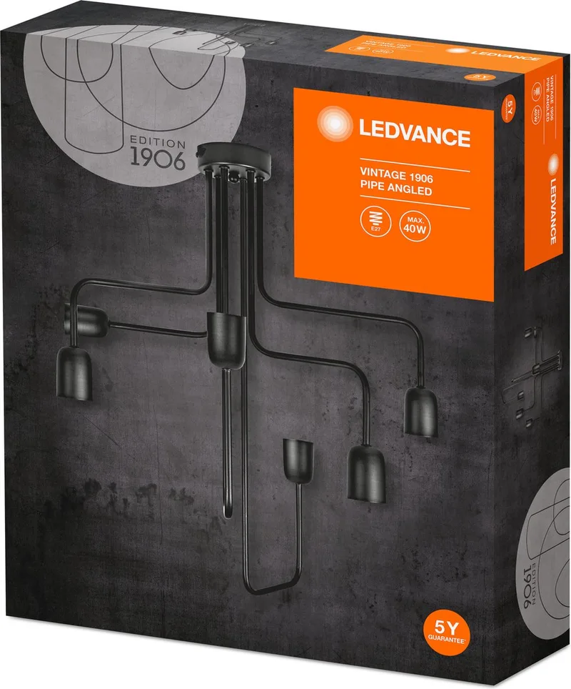 Pendelarmatuur: voor plafond, E27, Vintage 19-6 Pipe / 22-…24- V, body materiaal: steel, IP2 van LEDVANCE in Zwart – productfoto