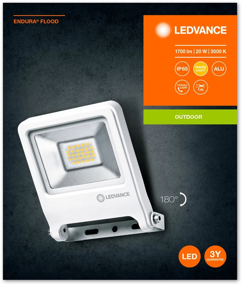 Schijnwerper LED: voor muur, ENDURA FLOOD Warm wit / 2- W, 22-…24- V, stralingshoek: 12-, Warm wit, 3- K, body materiaal: aluminum, IP65 fra LEDVANCE i Hvid – produktbillede