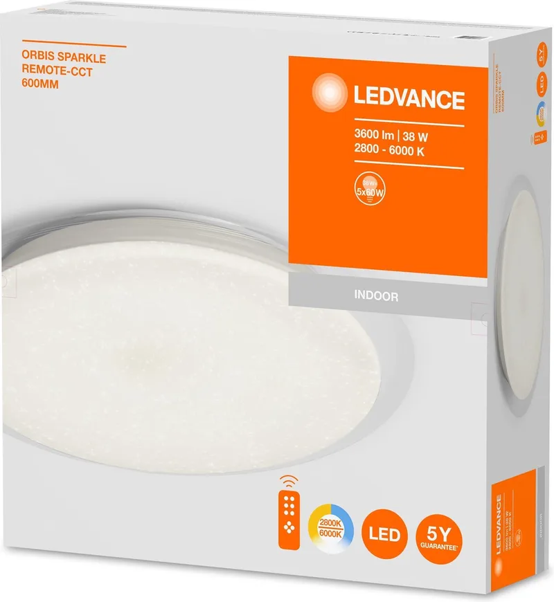 Wand- en plafondarmatuur LED: voor plafond, ORBIS Sparkle / 38 W, 220…240 V, stralingshoek: 120, Warm wit/Koel wit/Daylight, 2800…6000 K, body materiaal: aluminum, IP20 de LEDVANCE en Blanc – photo produit