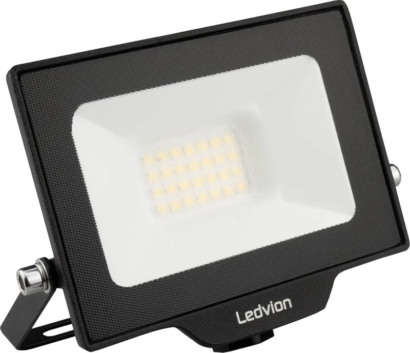 ECO LED-schijnwerper buiten, IP65, 20W, 110lm/W, koel wit, 6500K, superhelder, breedstraler, buitenlamp van Ledvion in Zwart – productfoto