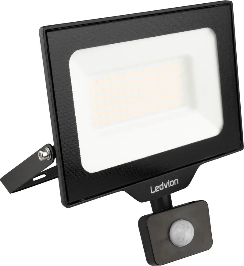 ECO LED-schijnwerper buiten, IP65, 50W, 110lm/W, koel wit, 6500K, superhelder, breedstraler, buitenlamp van Ledvion in Zwart – productfoto