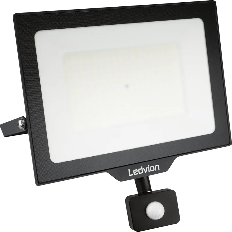 ECO LED-schijnwerper buiten, Met Sensor, IP65, 150W, 110lm/W, koel wit, 6500K, superhelder, breedstraler, buitenlamp de Ledvion en Noir – photo produit