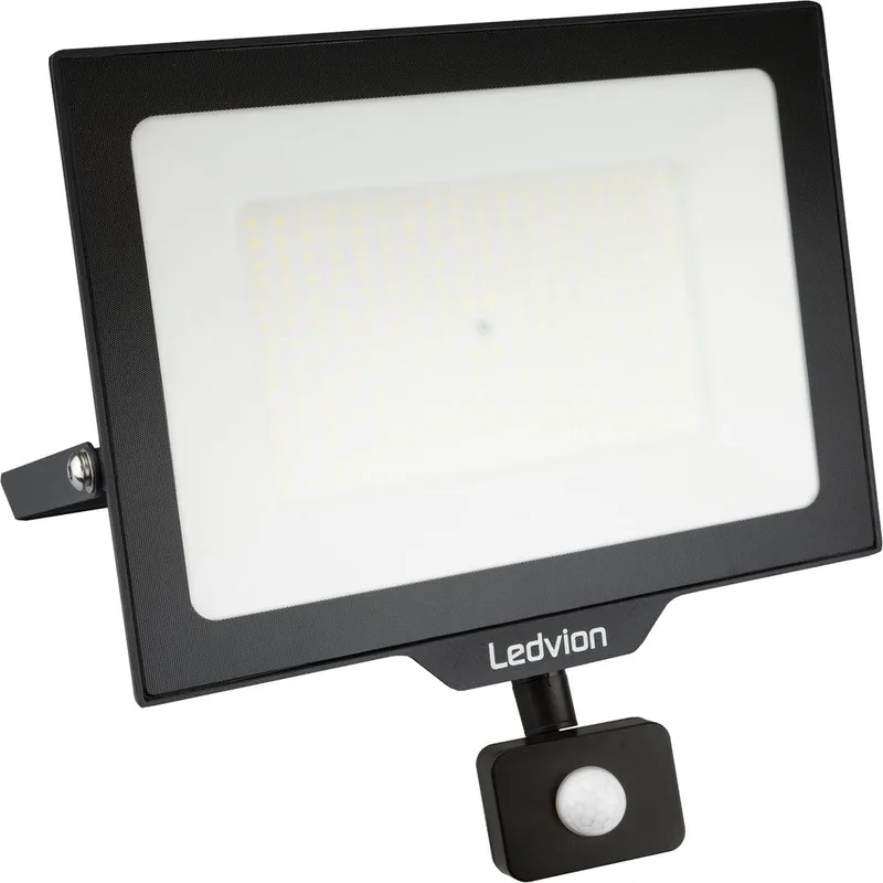 ECO LED-schijnwerper buiten, Met Sensor, IP65, 150W, 110lm/W, natuurlijk wit, 4000K, superhelder, breedstraler, buitenlamp de Ledvion en Noir – photo produit