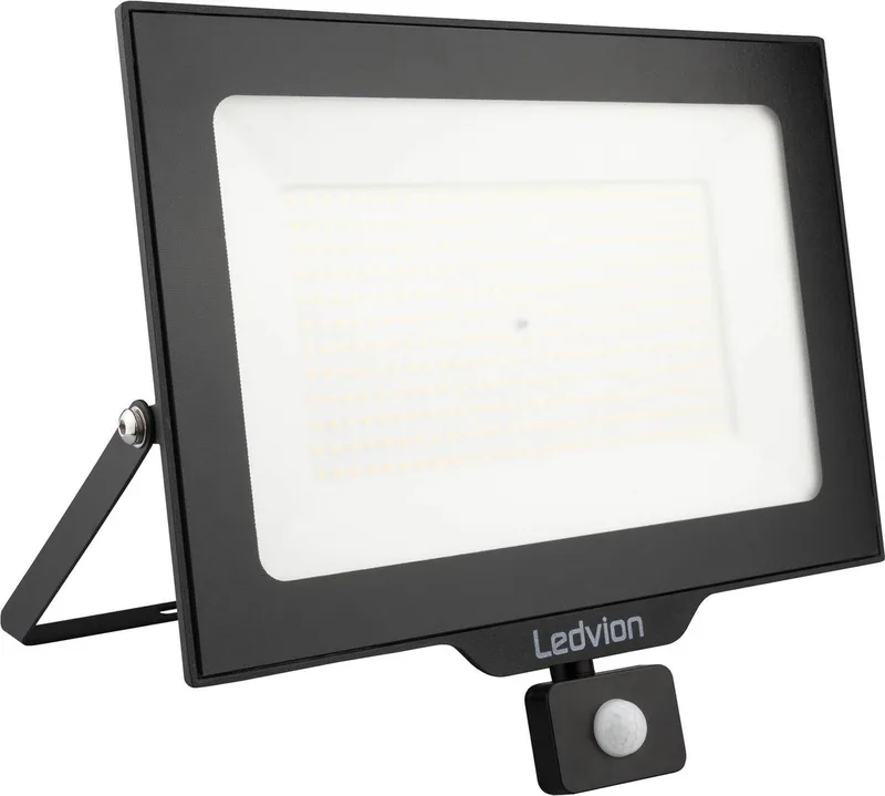 ECO LED-schijnwerper buiten, Met Sensor, IP65, 200W, 110lm/W, natuurlijk wit, 4000K, superhelder, breedstraler, buitenlamp de Ledvion en Noir – photo produit
