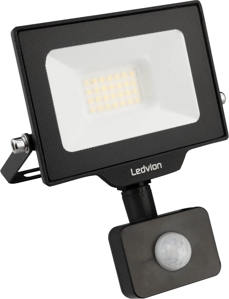 ECO LED-schijnwerper buiten, Met Sensor, IP65, 20W, 110lm/W, natuurlijk wit, 4000K, superhelder, breedstraler, buitenlamp de Ledvion en Noir – photo produit