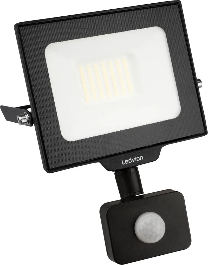 ECO LED-schijnwerper buiten, Met Sensor, IP65, 30W, 110lm/W, koel wit, 6500K, superhelder, breedstraler, buitenlamp de Ledvion en Noir – photo produit