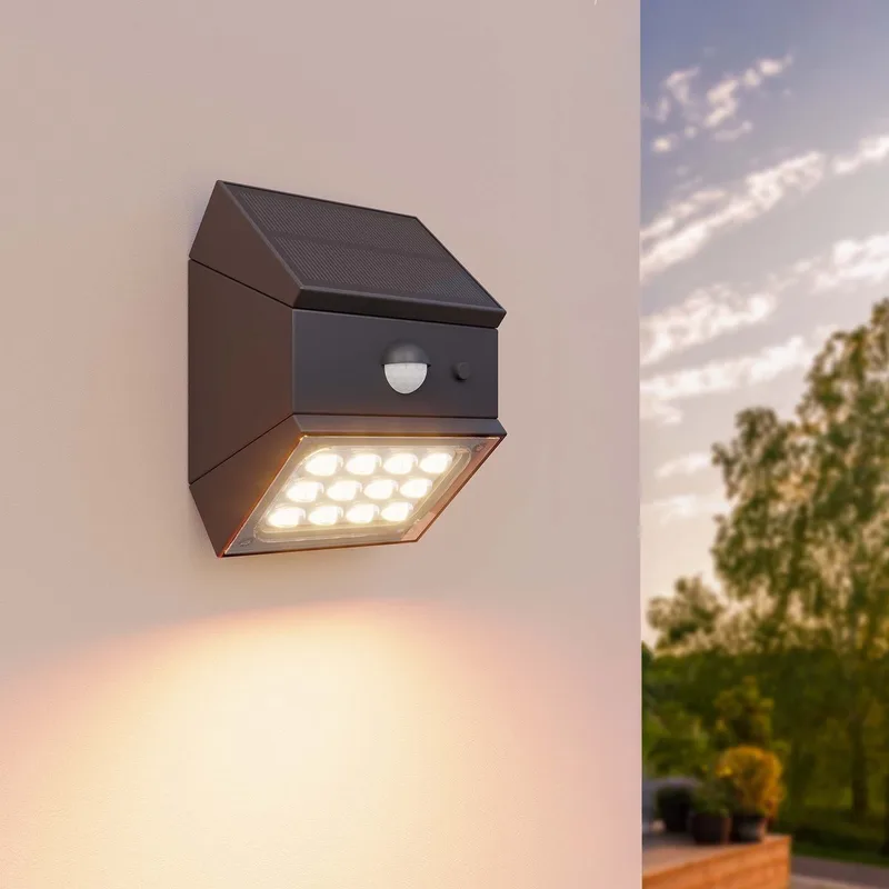 LED Solar Wandlamp Buiten – Sensor – Draaibaar van Ledvion in Zwart – productfoto