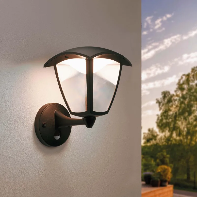 LED Wandlamp Incl. Sensor - 3000K - 7W - IP44 de Ledvion en Noir – photo produit