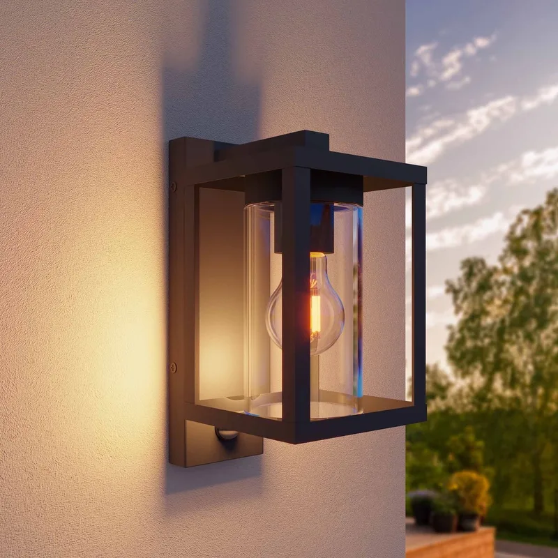 LED Wandlamp Incl. Sensor, Antraciet, E27 Fitting, IP44, Antraciet von Ledvion in Anthrazit – Produktfoto