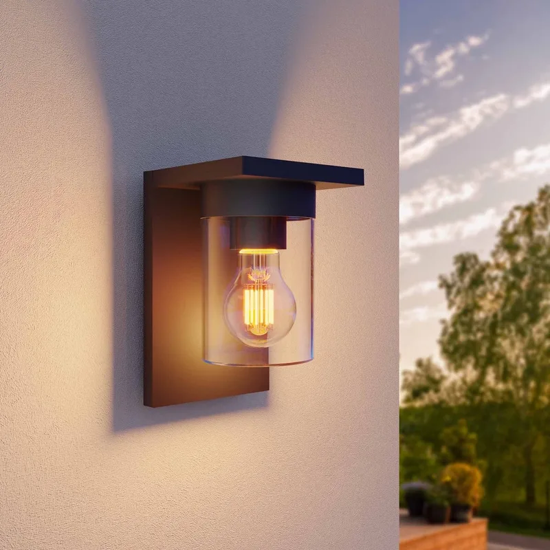 LED Wandlamp Incl. Sensor, Antraciet, E27 Fitting, IP44 de Ledvion en Noir – photo produit