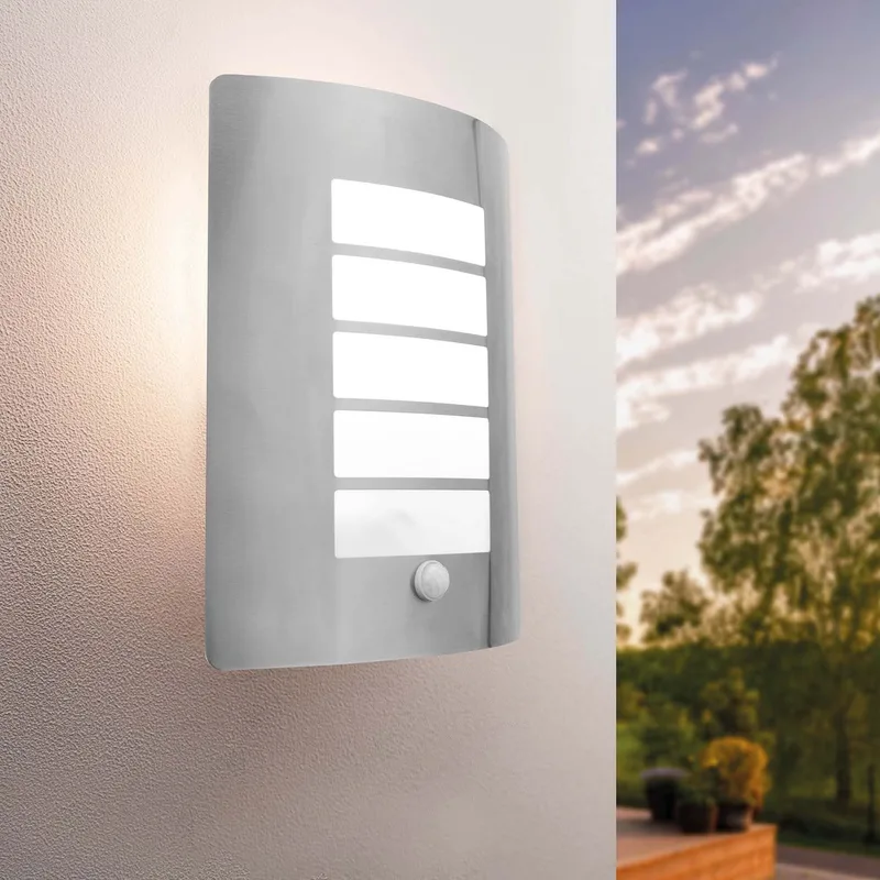 LED Wandlamp Incl. Sensor - E27 - IP44 - Grijs de Ledvion en Rvs – photo produit