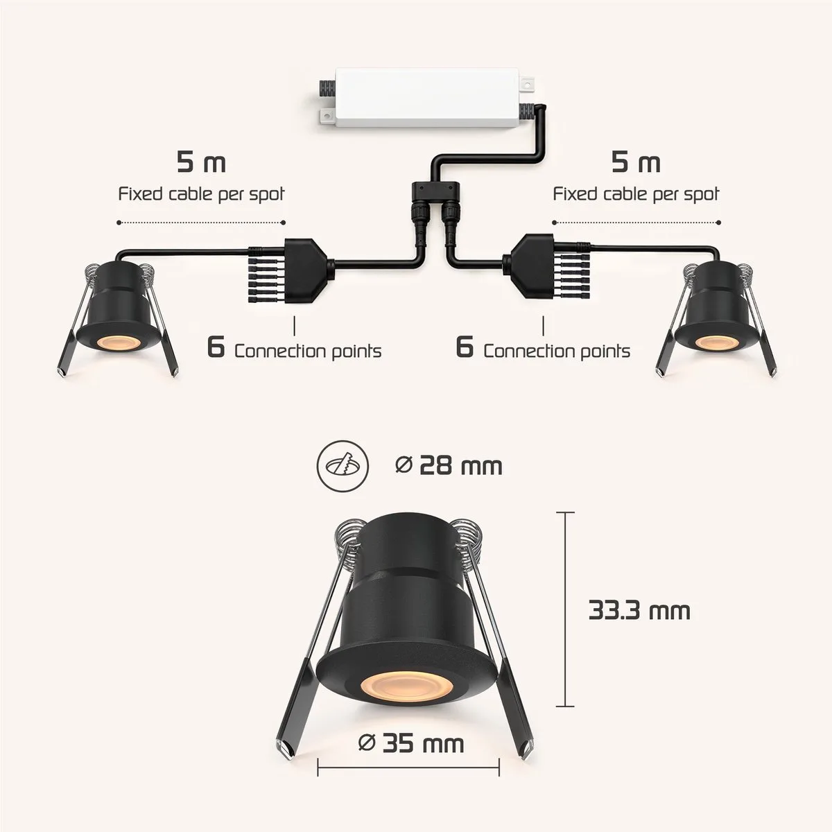 Ledvion 10 stuks LED Inbouwspot ø35mm IP65 3W 2700K de Ledvion en Noir – photo produit