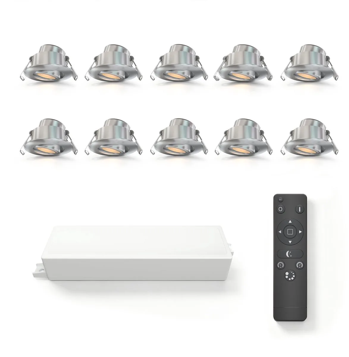 Ledvion 10x LED Inbouwspot ø42mm IP65 3W Brushed Nickel 2700K Kantelbaar fra Ledvion i Sort – produktbillede