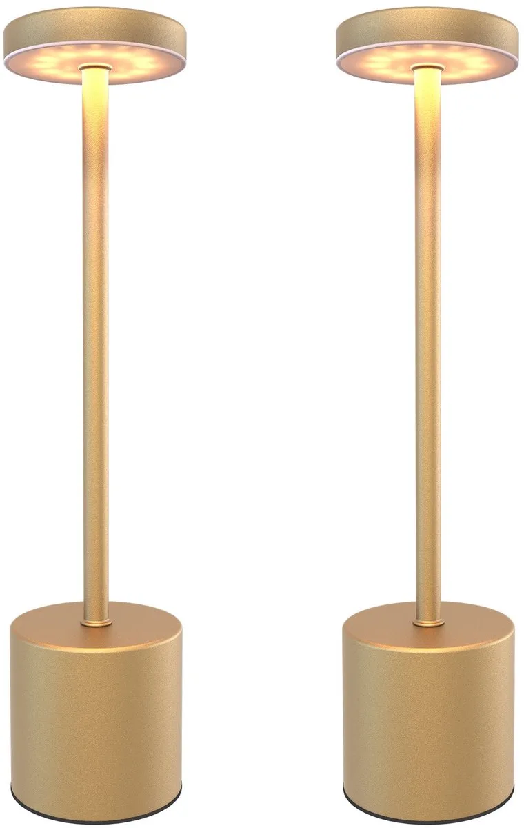 Ledvion - 2x Oplaadbare Tafellamp Luna - LED - Dimbaar - IP20 - USB by Ledvion in Gold – product photo