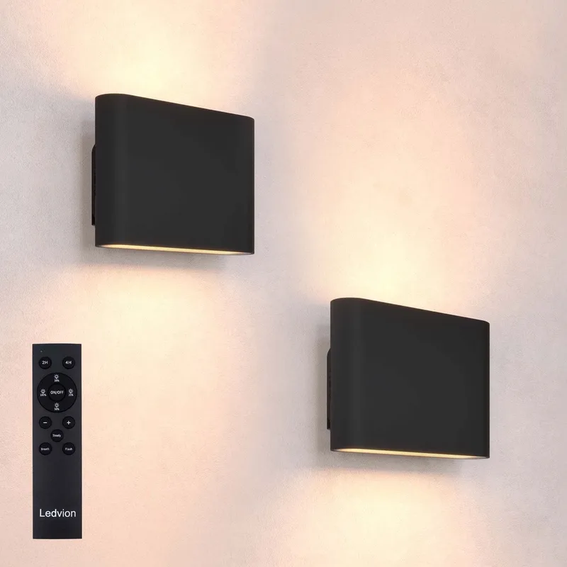 Ledvion - 2x USB Oplaadbare Wandlamp met Afstandsbediening – Dimbaar – 2700K – 4400 mAh – Binnen & Buiten – Ovaal von Ledvion in Schwarz – Produktfoto