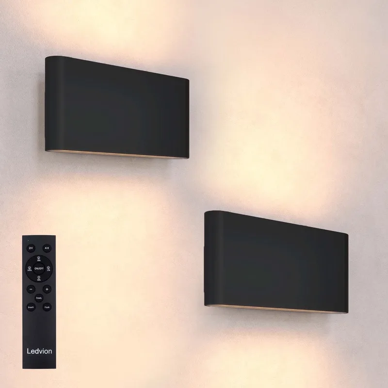 Ledvion - 2x USB Oplaadbare Wandlamp met Afstandsbediening - Draadloos - Dimbaar - 2700K - 4400 mAh - Ovaal - Binnen & Buiten de Ledvion en Noir – photo produit