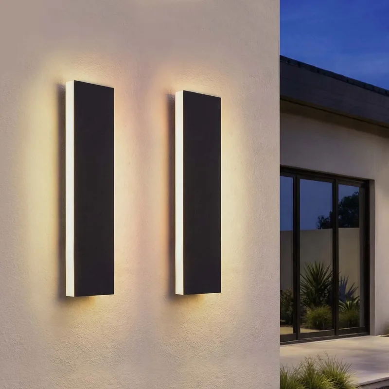 Ledvion - 2x Villa LED Buiten Wandlamp - 30 cm - IP65 Waterdicht - 6W - 2700K Extra Warm Wit de Ledvion en Noir – photo produit