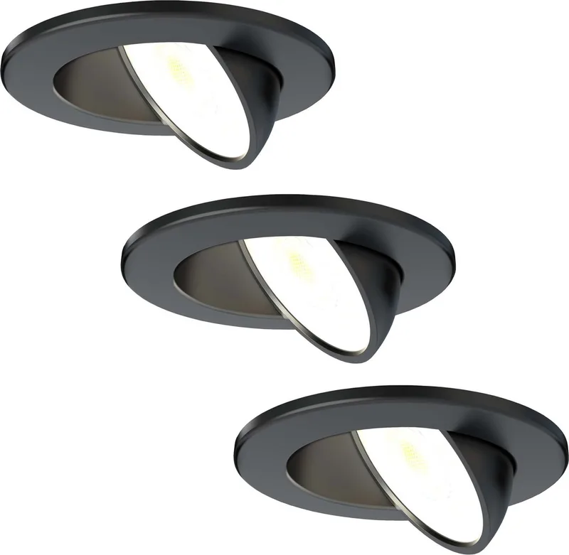 Ledvion - 3X LED Inbouwspot - Dimbaar - 5W - IP65 - CCT - COB - Ø75mm de Ledvion en Noir – photo produit
