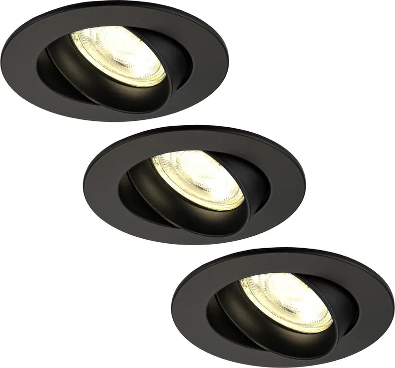 Ledvion - 3X LED Inbouwspot Rio - Dimbaar - 3W - 2700K - Ø85 mm de Ledvion en Noir – photo produit