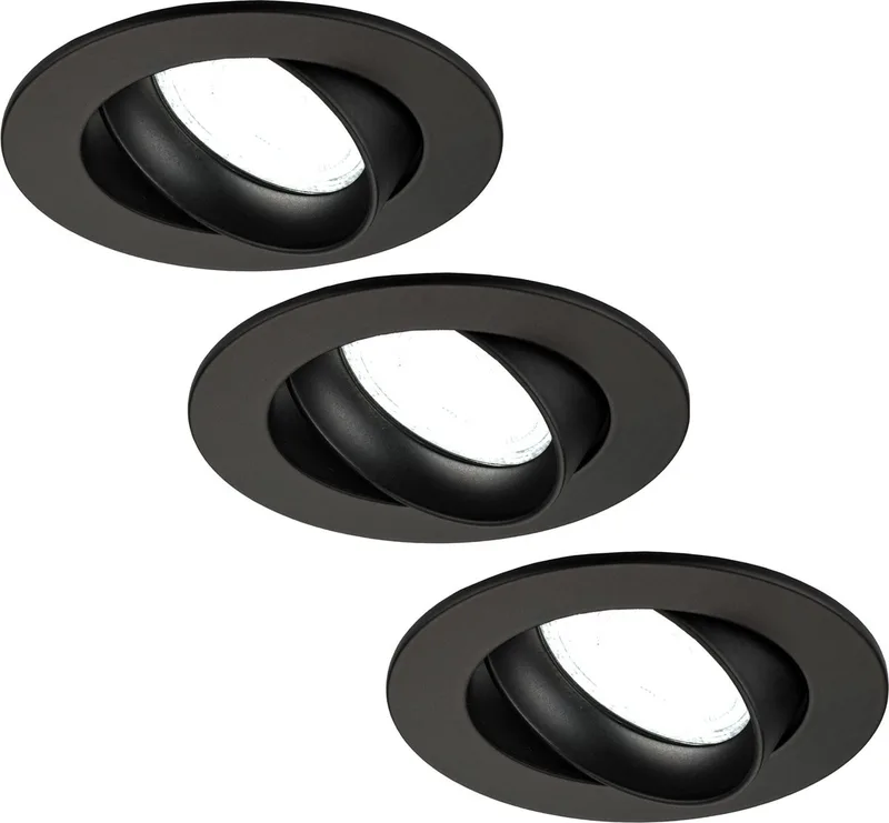 Ledvion - 3X LED Inbouwspot Rio - Dimbaar - 3W - 6500K - Ø85 mm de Ledvion en Noir – photo produit