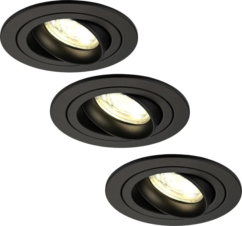 Ledvion - 3X LED Inbouwspot Tokyo - Dimbaar - 3W - 2700K - Ø92 mm von Ledvion in Schwarz – Produktfoto