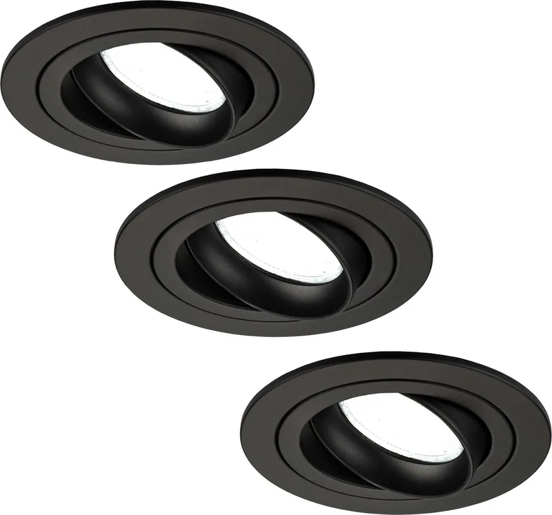 Ledvion - 3X LED Inbouwspot Tokyo - Dimbaar - 3W - 6500K - Ø92 mm fra Ledvion i Sort – produktbillede